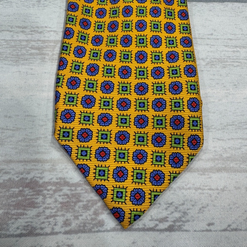 Robert Talbott Neck Tie Silk Yellow Geometric Made in USA Mens Business Work Fun